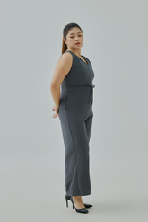 Pleated Shoulder V-Neck Jumpsuit